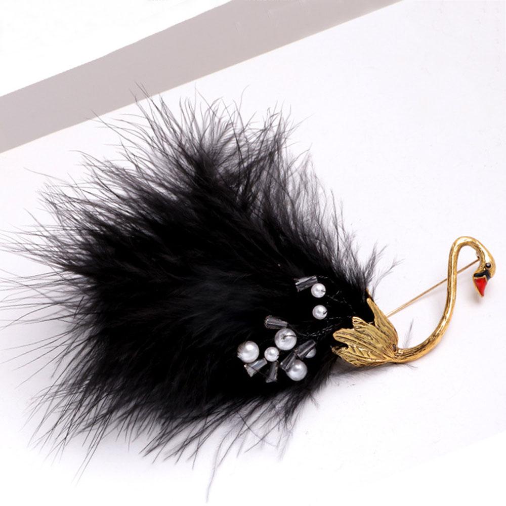 Ghim Cài Áo Hình Thiên Nga Đính Hạt Và Lông Vũ Thanh Lịch