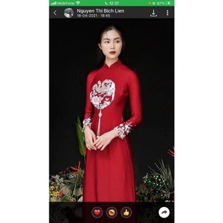 Áo dài đỏ gấm tơ 4tà