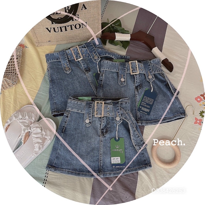 CHÂN VÁY JEANS CO DÃN KÈM ĐAI