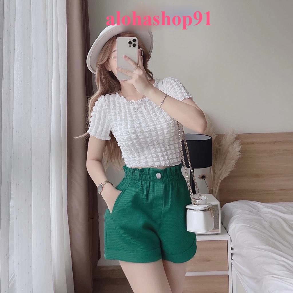 Set Đồ Nữ Áo Croptop Xốp Quần Đùi Nữ Ống Rộng UK alohashop91
