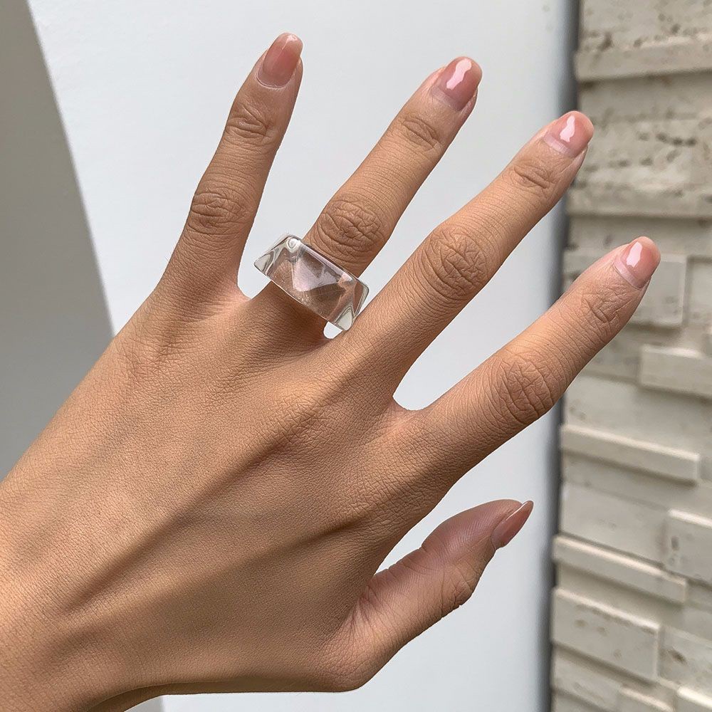 Nhẫn Nhựa Resin Kiểu Hình Học Phong Cách Hàn Quốc 2021