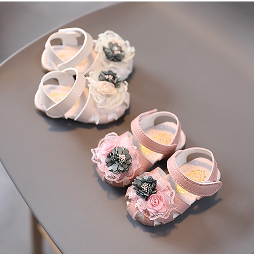 sandal tập đi bé gái size 15-19 nơ vải xinh xắn