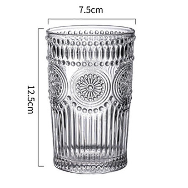 Cốc thủy tinh pha lê trắng chịu nhiệt 280ml-380ml họa tiết trống đồng tinh tế sang trọng