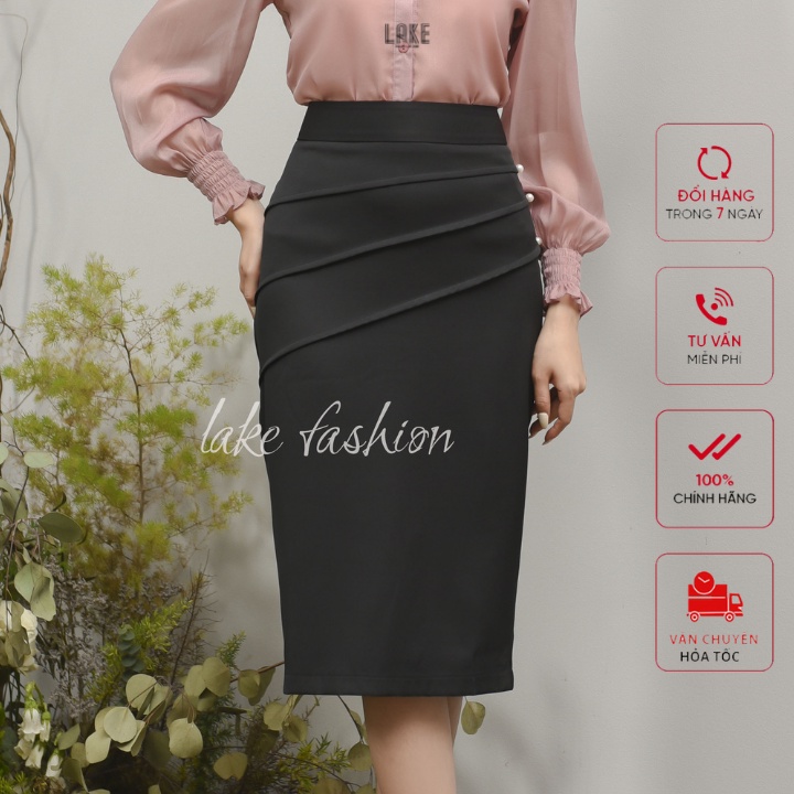 Chân váy bút chì, chân váy công sở ly chéo đính ngọc tôn dáng Lake Fashion