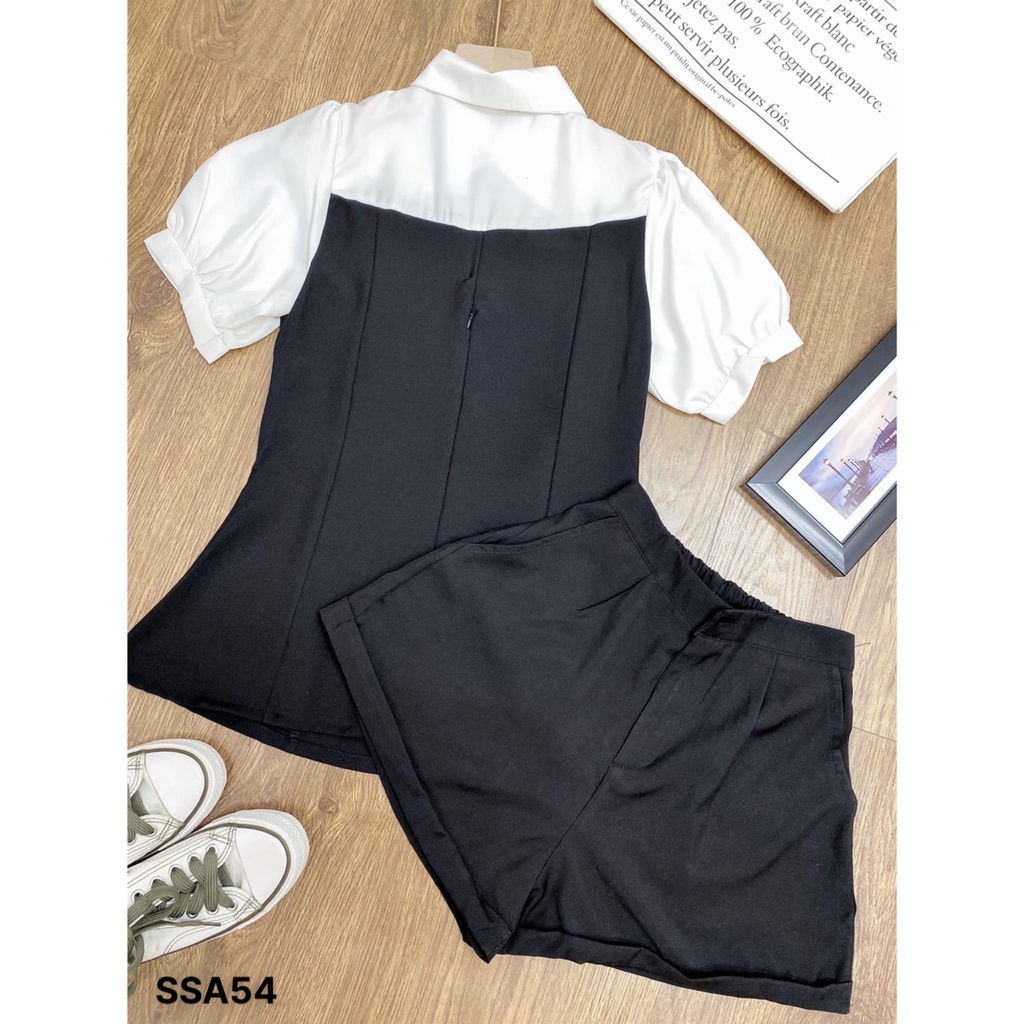 Set short đen áo phối trắng vải mềm mịn cao cấp Chibest SSA54