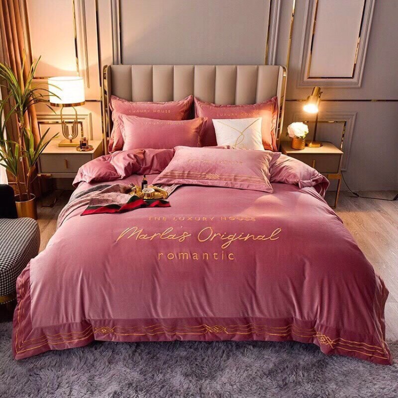 [Video tự quay] Bộ chăn ga gối nỉ nhung set 4 món ❤️ FREESHIP ❤️ Nỉ nhung Romantic cao cấp MỚI