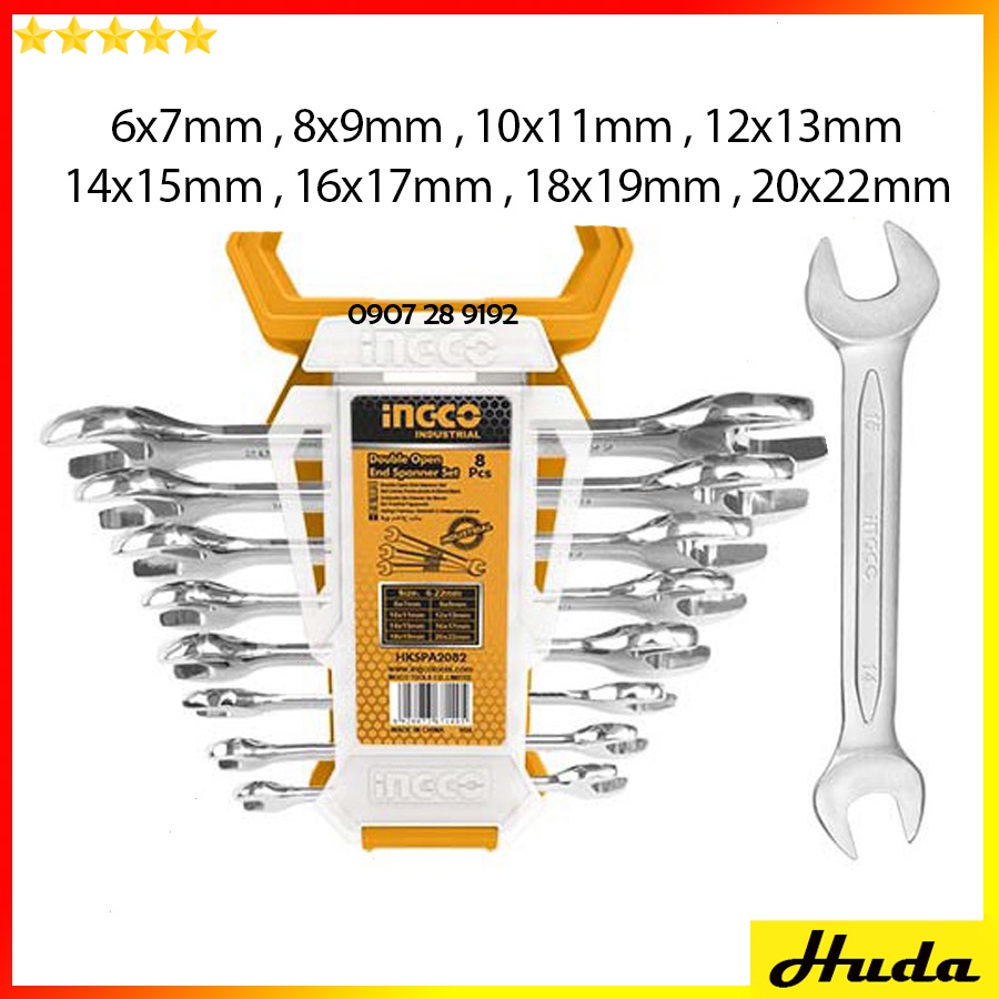 Bộ 8 cờ lê vòng miệng 2 miệng 2 vòng 6-22mm Total Ingco sơn bóng chất liệu Cr-V chắc chắn