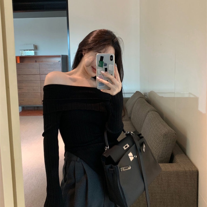 Áo thun COZOKC tay dài trễ vai dáng ôm thiết kế lệch tà quyến rũ