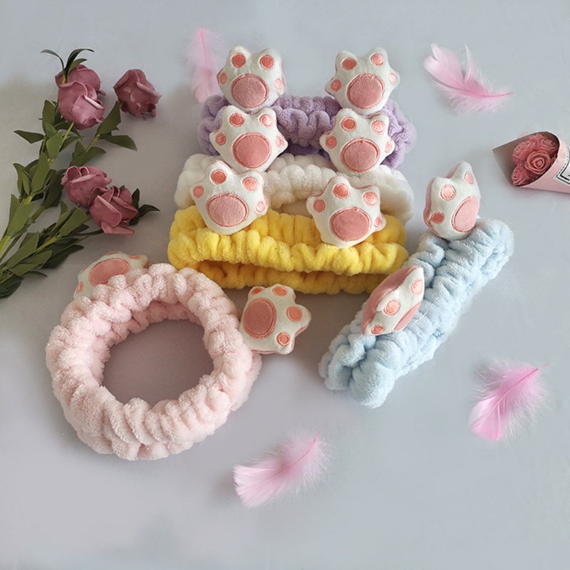 Băng Đô Cài Tóc Co Giãn Kiểu Chân Mèo Hoạt Hình 3D Màu Kẹo Ngọt Dành Cho Nữ Rửa Mặt / Trang Điểm
