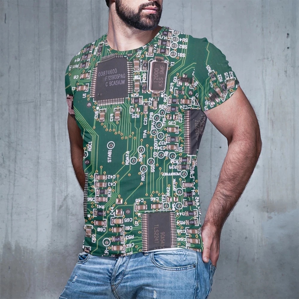 Áo Thun Tay Ngắn In Hình Chip Điện Tử 3D Phong Cách Hip Hop Cá Tính Cho Nam Nữ