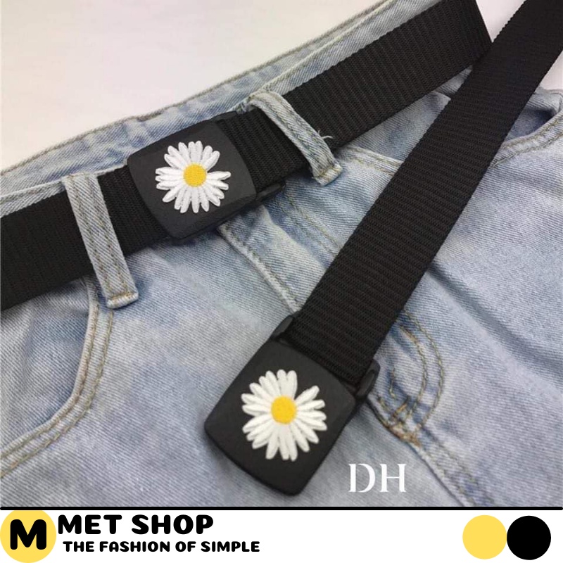 Dây thắt lưng Nữ Nam Unisex thêu hoa Cúc Nhỏ 2,3cm TL001 - Dây nịt da Nam Nữ mặt vuông ko đục lỗ giá rẻ.