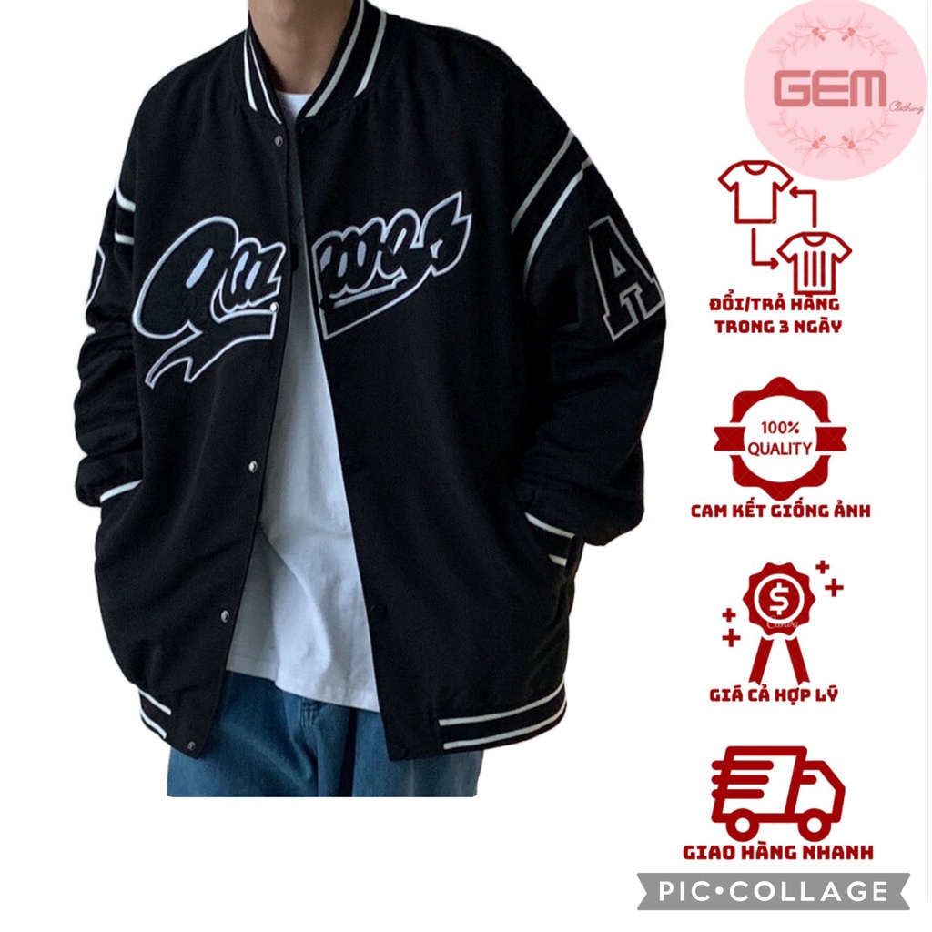 Áo khoác bomber bóng chày nam nữ form rộng unisex Áo khoác bomber gió viền trắng AB ulzzang Freeship Sale
