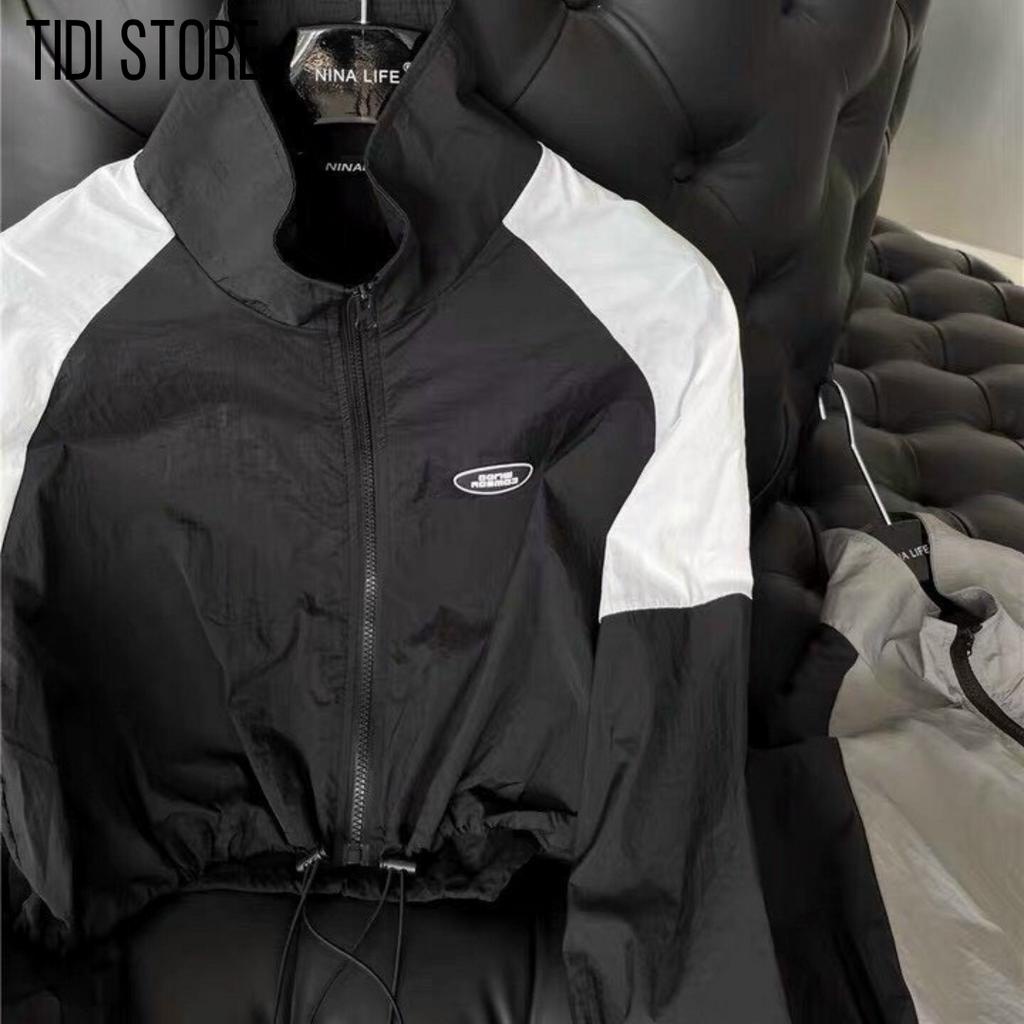 Áo khoác dù lửng croptop nữ phối màu trẻ trung 2 lớp nhẹ thoáng mát KC21