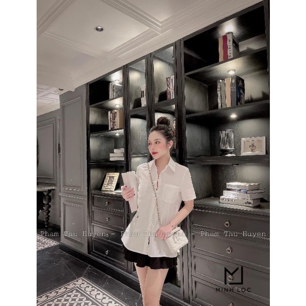 Áo sơmi trắng ngắn tay thêu ong hàng QCL1