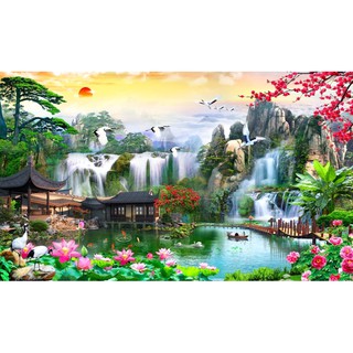 Tranh dán tường 3D Tranh Sơn Thuỷ Hữu Tình 342 kt80x120