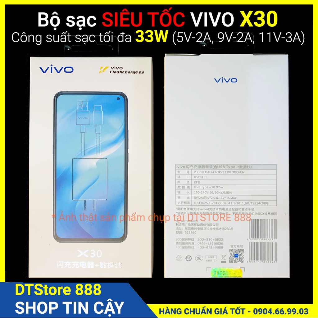 Bộ sạc nhanh SIÊU TỐC 33W VIVO X30, Flash Charge 2.0, cáp USB - Type C,cho X50 X60 Pro V19 V20 V21