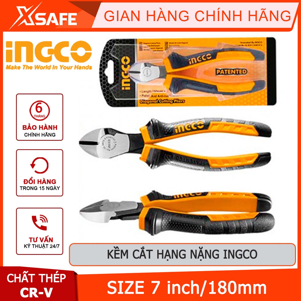Kềm cắt đầu nặng INGCO HHDCP08188 Kìm cắt thép kích thước 7 inch, tay cầm hai màu - Chính hãng [XSAFE]