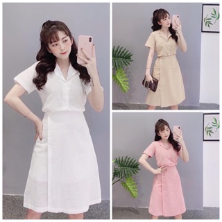 Đầm váy cổ sơ mi đắp tà 3 màu (kèm hình thật)