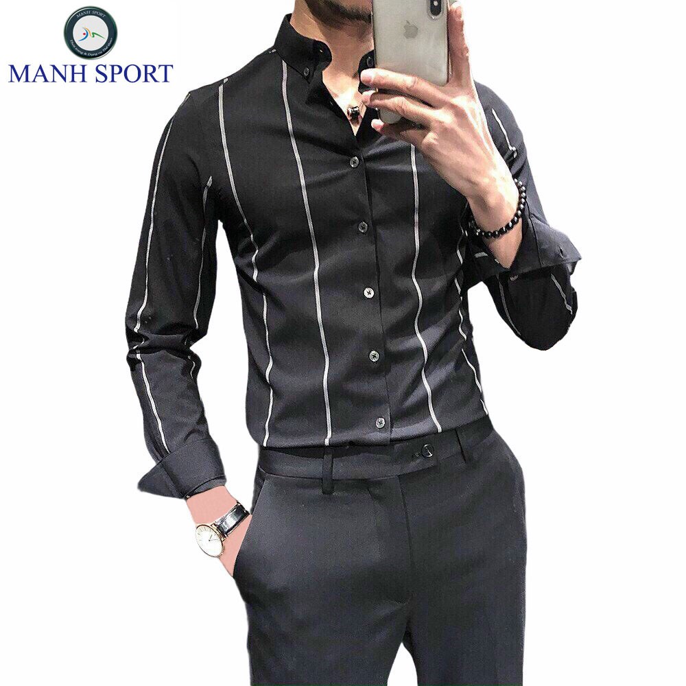 Áo Sơ Mi Nam Dài Tay Trắng Kẻ Sọc Đen Chất Vải Lụa Thô Cao Cấp Form Body Trẻ Trung [22] | BigBuy360 - bigbuy360.vn