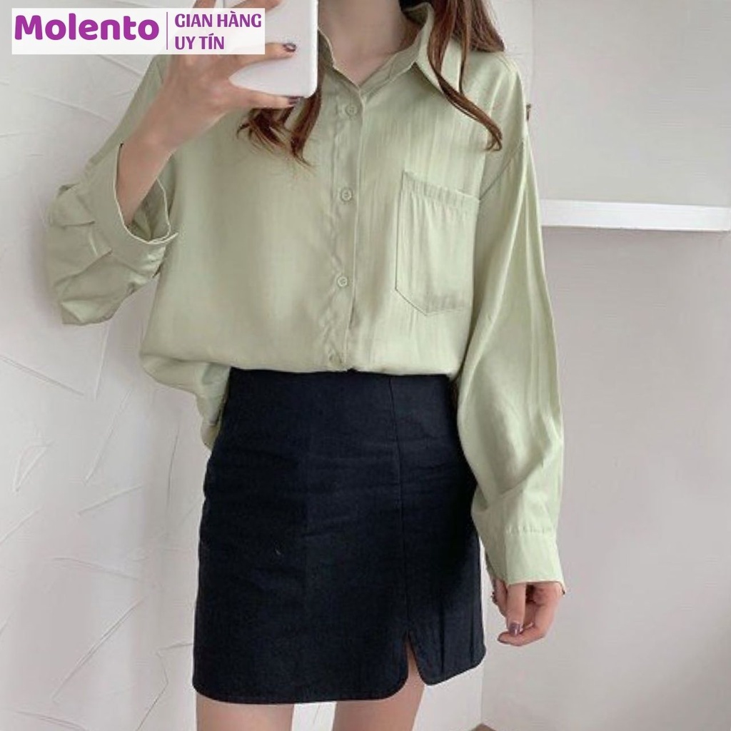 Áo Sơ Mi Nữ From Rộng Công Sở Dài Tay Phong Cách Ulzzang Vintage Hàn Quốc Chất Đũi Tơ Đẹp Màu Sắc Trẻ Trung MOLENTO M95