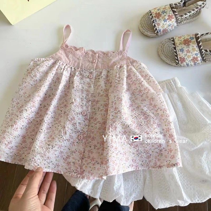 [Babycat] Hàng Có Sẵn Áo Hai Dây Cotton Hoa Hồng Phong Cách Nhật Bản Hàn Quốc Ngọt Ngào Mùa Hè Cho Bé Gái