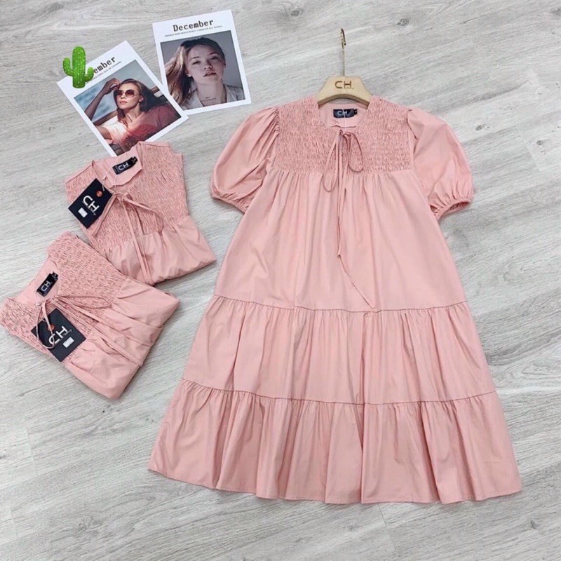 Đầm baby doll màu hồng bầu bí mặc được