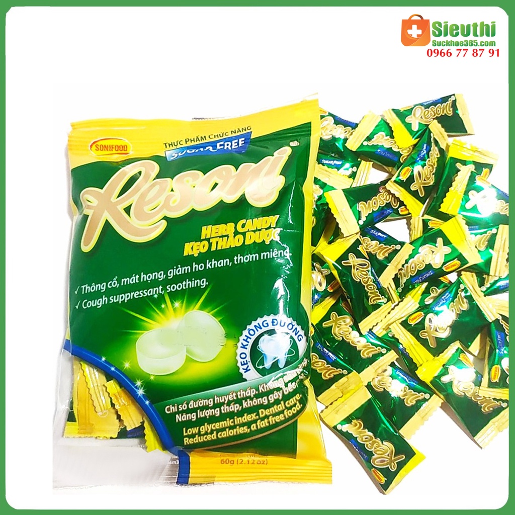 Kẹo Thảo Dược Resoni Không Đường Dành Cho Người Tiểu Đường Ăn Kiêng hộp 46g Siêu Thị Sức Khoẻ 365