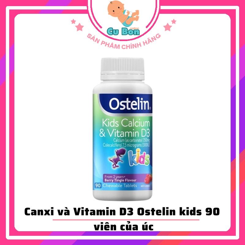 Canxi và Vitamin D3 Ostelin kids 90 viên cho bé từ 2 tuổi hấp thu canxi phát triển hệ xương vững chắc chống còi xương