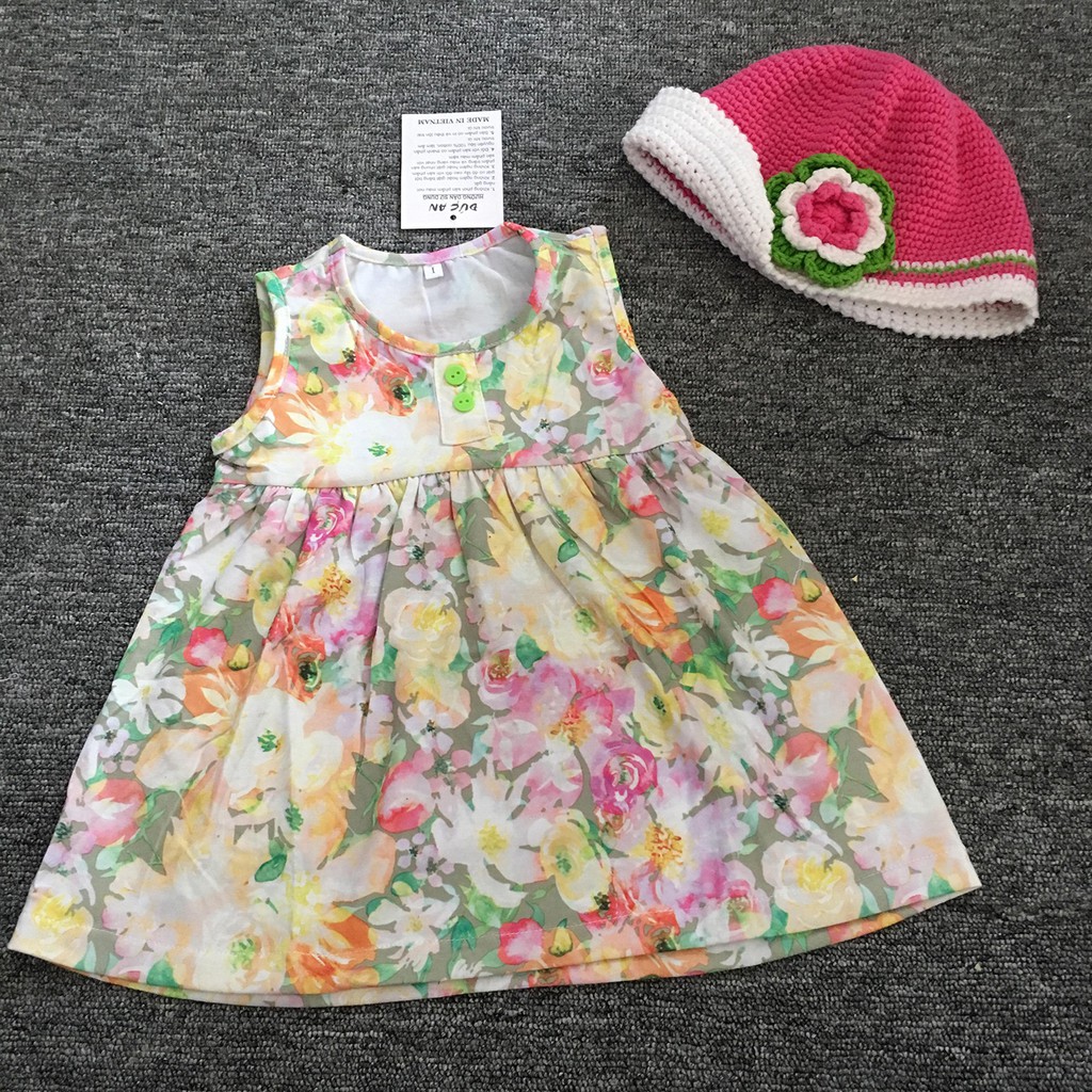 combo 3 bộ váy cotton ba lỗ đính cúc cho bé gái mầu sắc bất kỳ
