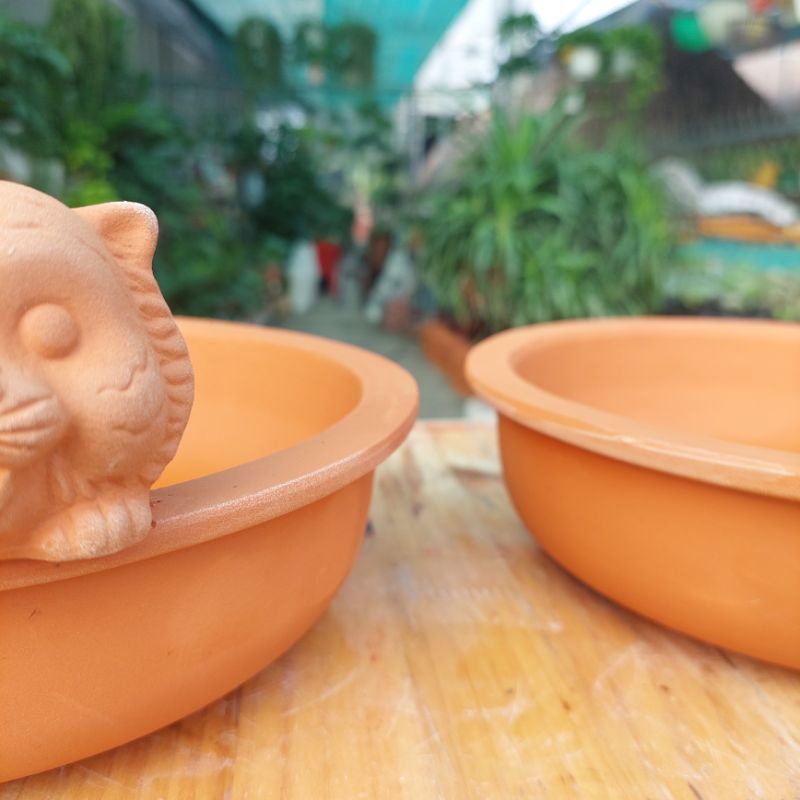 Chậu đất nung, Chậu sen đá - Ổ mèo con dễ thương, miệng chậu 24cm, chiều cao tới miệng 6cm, chiều cao tới đầu mèo 12cm