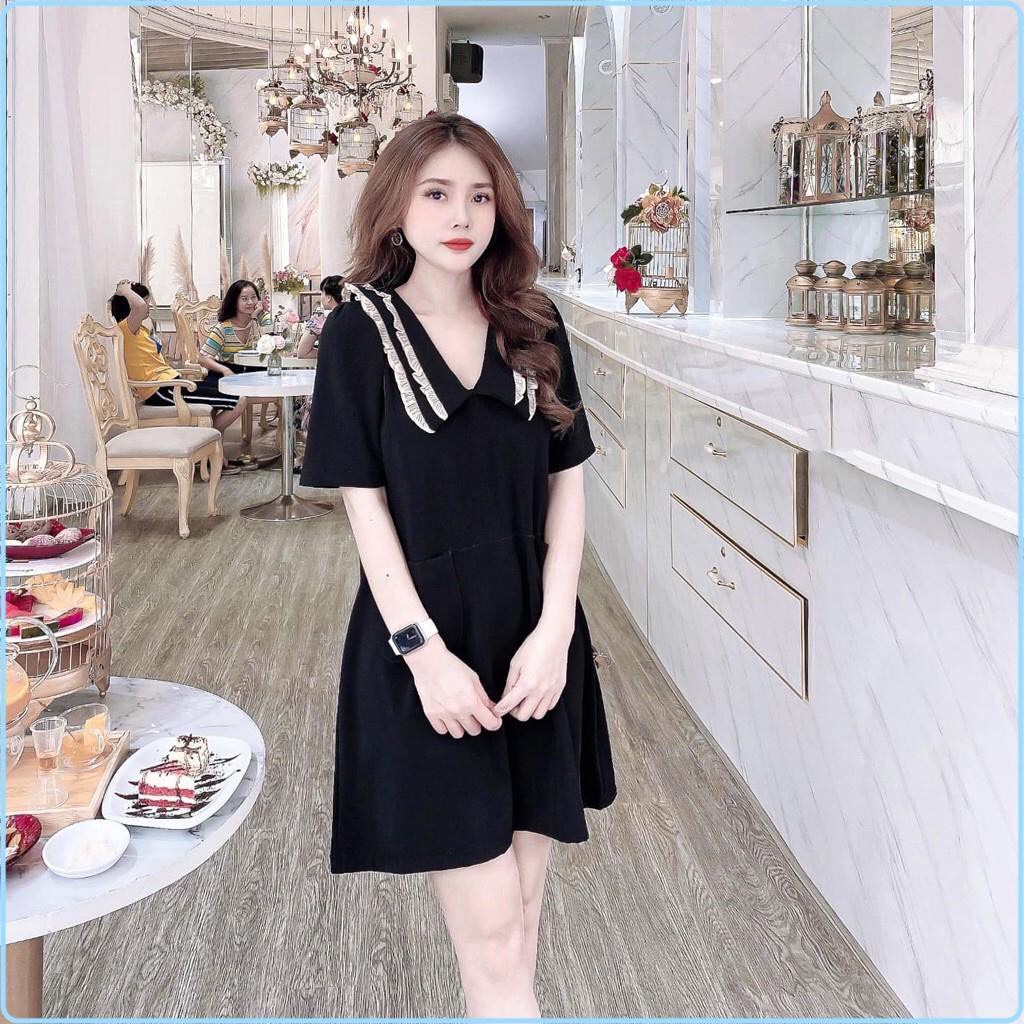 Đầm Bầu Thiết Kế Váy Bầu Thời Trang Công Sở Đen cổ tim viền trắng 3 size