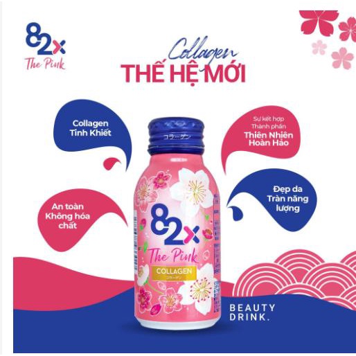 Nước uống Collagen đẹp da 82X The Pink Collagen 1000mg hộp 10 chai Nhật Bản [Date 5/2023]
