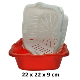 Thau rổ cặp - Bộ Thau nhựa và Rổ nhựa vuông 22cm. Màu ngẫu nhiên -Thương hiệu Fataco