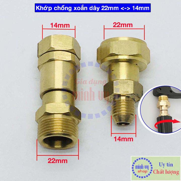 Khớp xoay chống xoắn dây phun xịt của máy rửa xe áp lực cao dùng cho dây và s.ung ren 22mm và 14mm