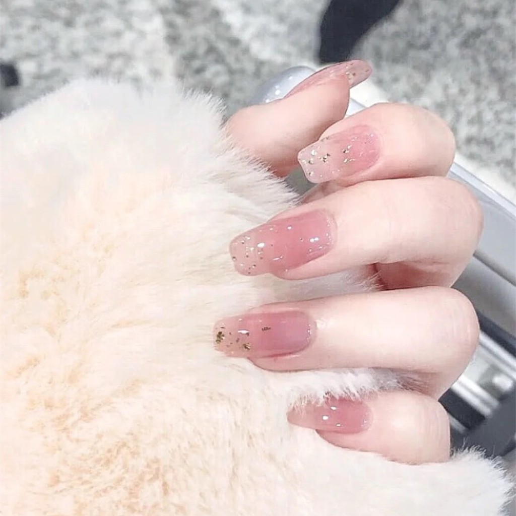 (Free gift) 24pcs/piece, style Pháp móng tay giả, xu hướng thời trang trộn với các móng tay giả kiểu tự làm giả.