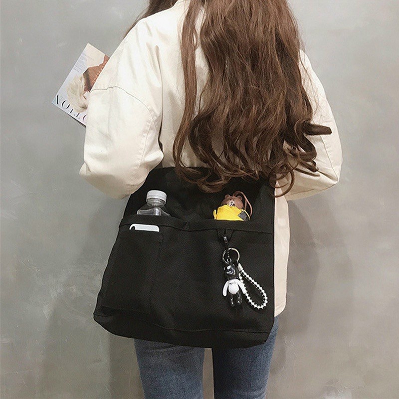 TÚI TOTE ĐEO CHÉO 4 NGĂN VẢI CANVAS ĐI HỌC ĐI CHƠI PHONG CÁCH ULZZANG UNISEX