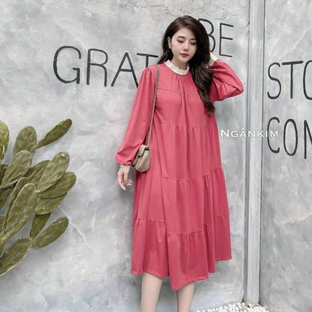 Đầm bầu thời trang thiết kế dài tay MB201 chất cát hàn freesize từ 45 đến 75kg
