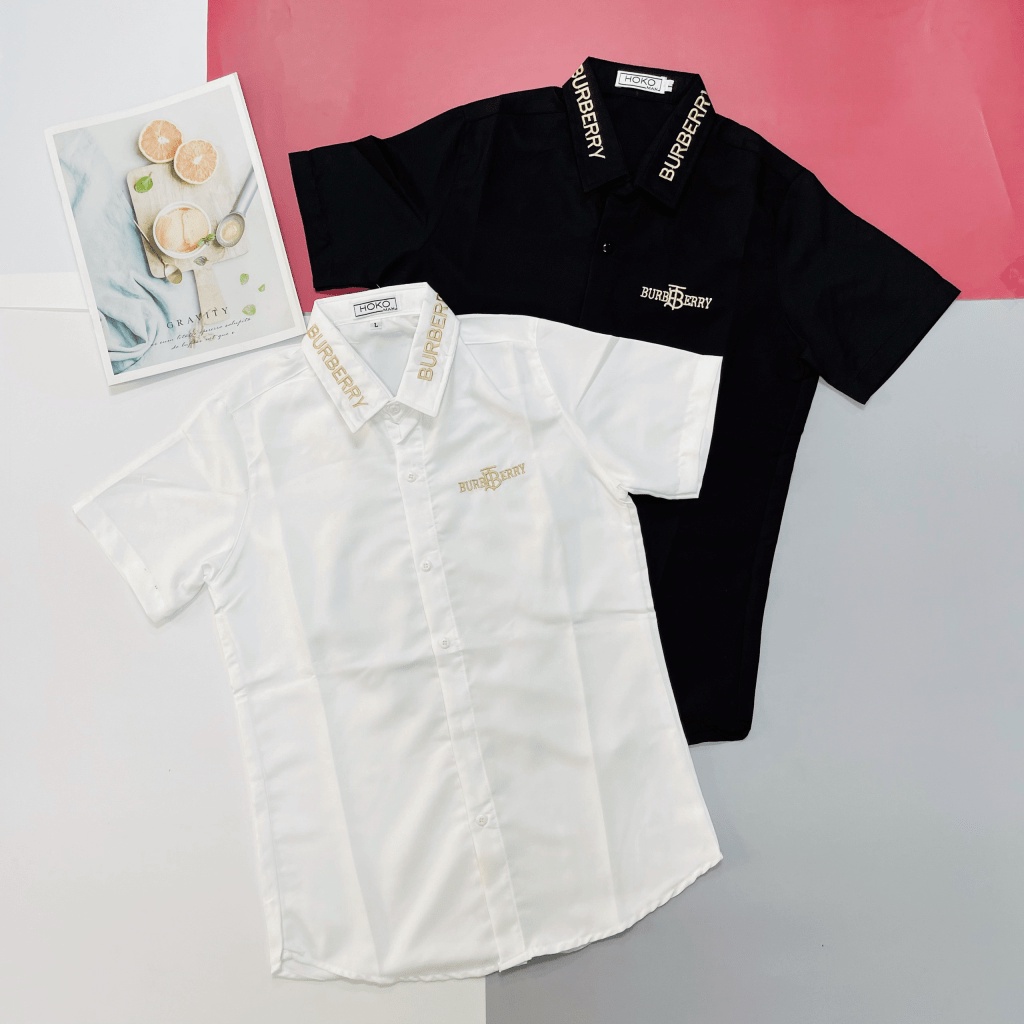Áo Sơ Mi Nam Tay Ngắn Thêu Chữ Vải Lụa Cao Cấp Mềm Mịn Phong Cách Sang Trọng Lịch Lãm [NEW UNISEX]