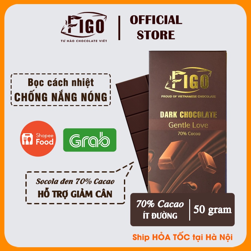 [Chính hãng] Socola đen nguyên chất 70% Cacao ít đường Thanh 50gr | Dark Chocolate 70% Cacao Figo Tốt cho sức khỏe