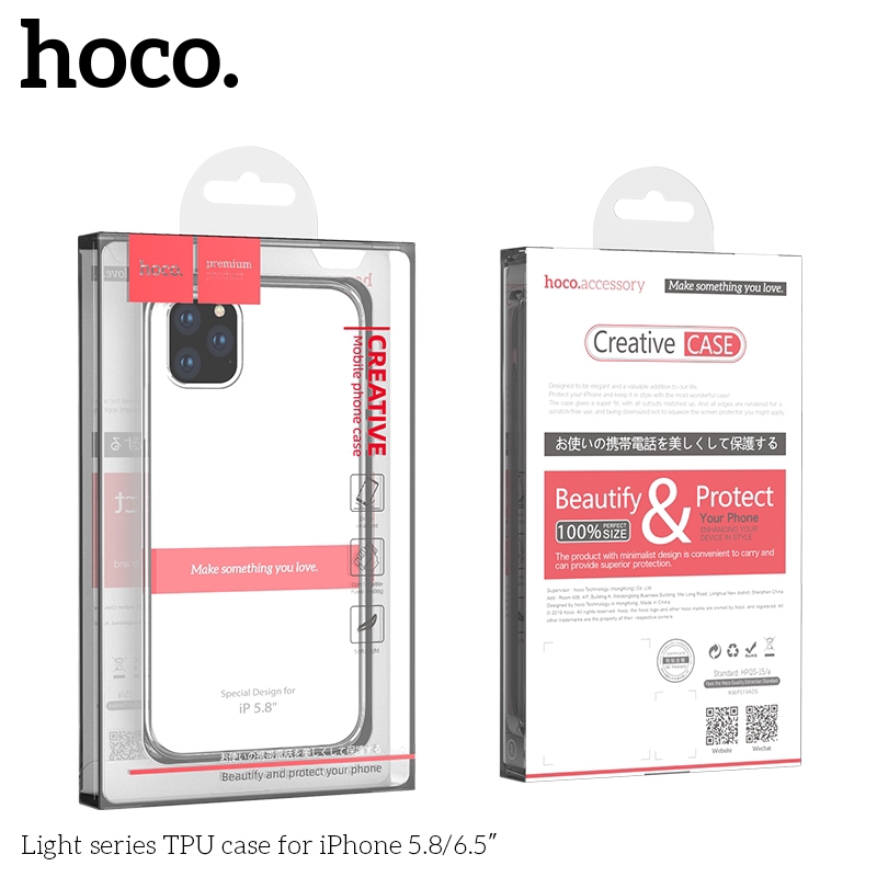 Ốp điện thoại hoco. chất liệu TPU mềm trong suốt cho Iphone 11 Pro Max 5.8 6.1 6.5