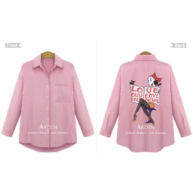 Áo sơ mi big size kẻ sọc lưng in hình Olive size 5XL 70-80kg
