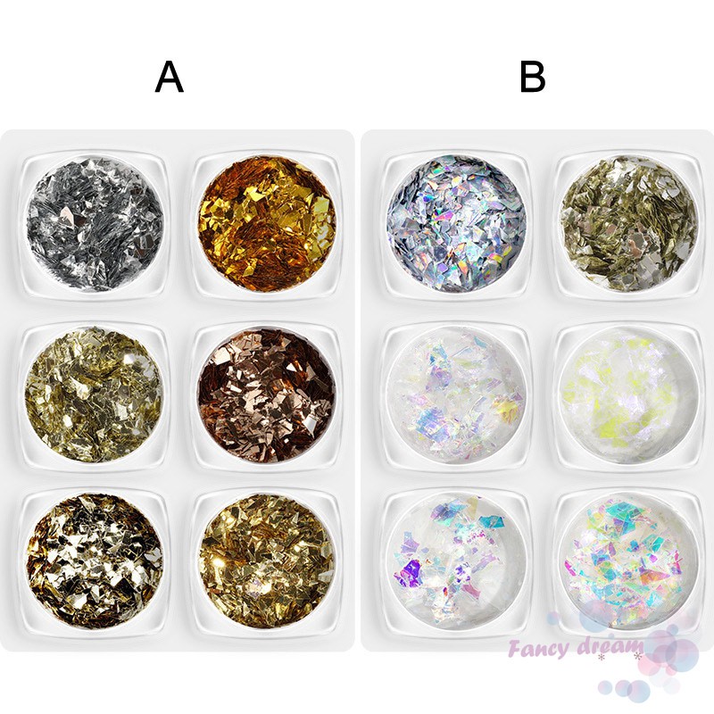 Set 6 hộp sequin lấp lánh dùng để trang trí móng chuyên dụng