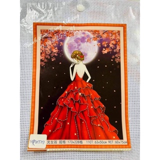 Tranh thêu chữ thập Cô gái váy đỏ MRW0579 63x50cm