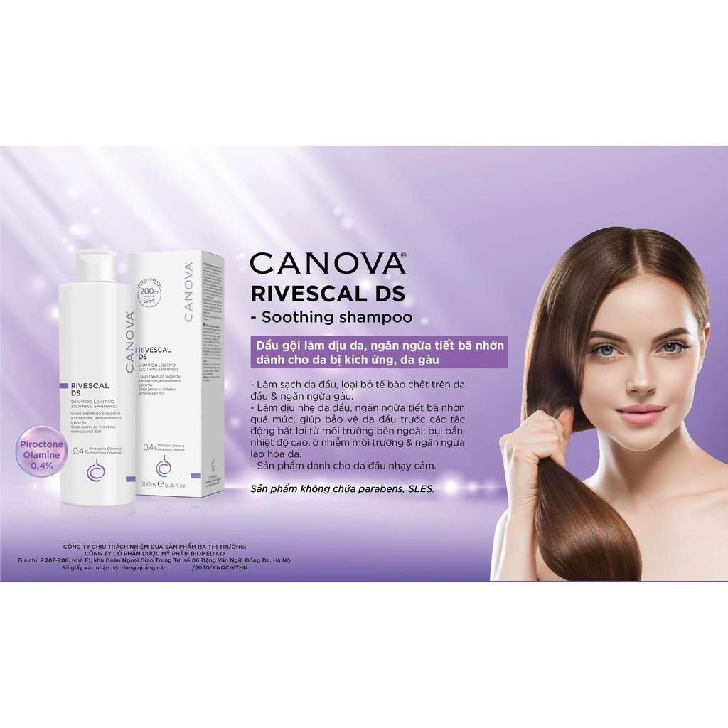 CANOVA Rivescal DS Shampoo 200mL - Dầu Gội Chống Nấm, Chống Gàu.