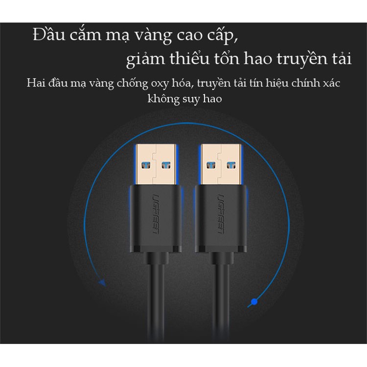 Dây USB 3.0 đực sang đực mạ vàng, dây dạng tròn, độ dài từ 0.5-2m UGREEN US128