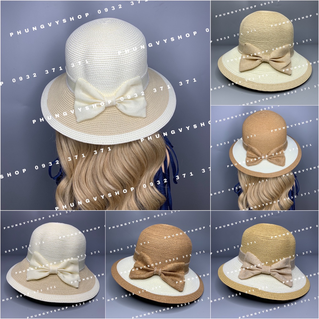 Mũ cói VÀNH VỪA VANH PHỐI MÀU nón đi biển che nắng