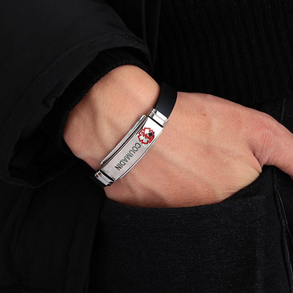 Vòng Tay Silicone Thép Không Gỉ Cảnh Báo Y Tế Dành Cho Nam Nữ