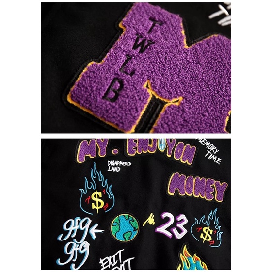 Áo Khoác Bomber Kaki Nam Nữ Phối Tay Da T-A-N From Rộng Hàn Quốc Hình Thêu Nét AKD10. Màu Đen