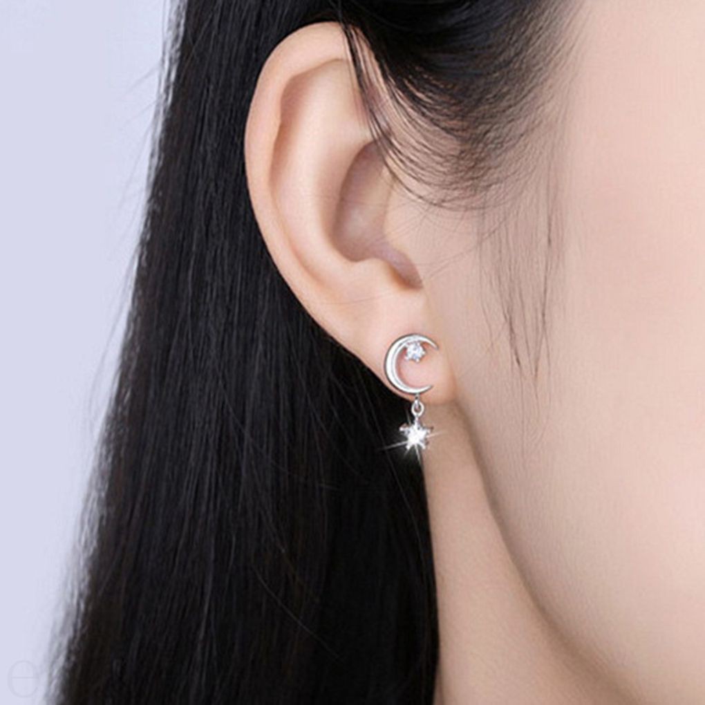 Hoa Tai Hình Mặt Trăng Và Ngôi Sao Đính Đá Lấp Lánh Xinh Xắn