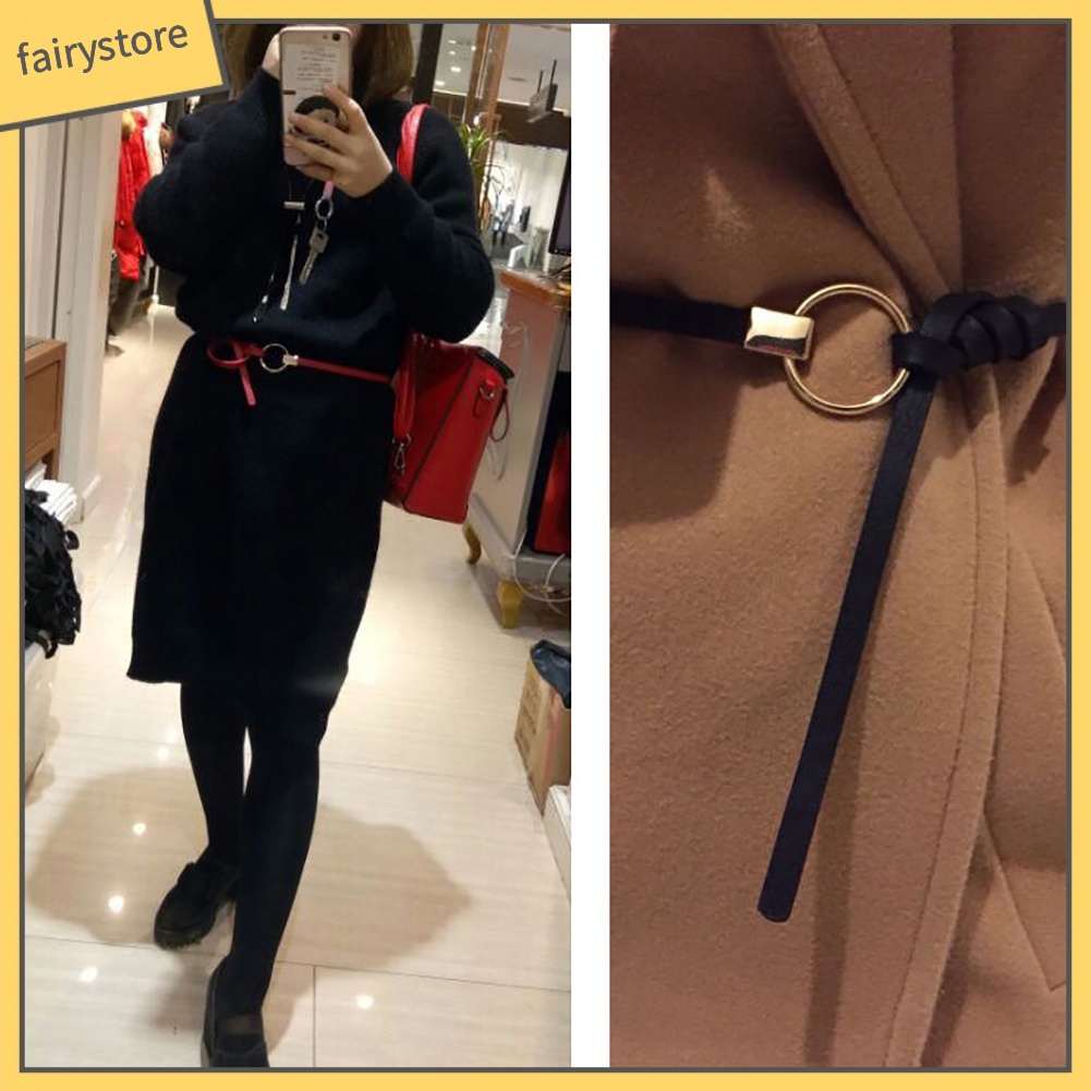 Thắt lưng da PU khóa tròn bằng kim loại cho nữ